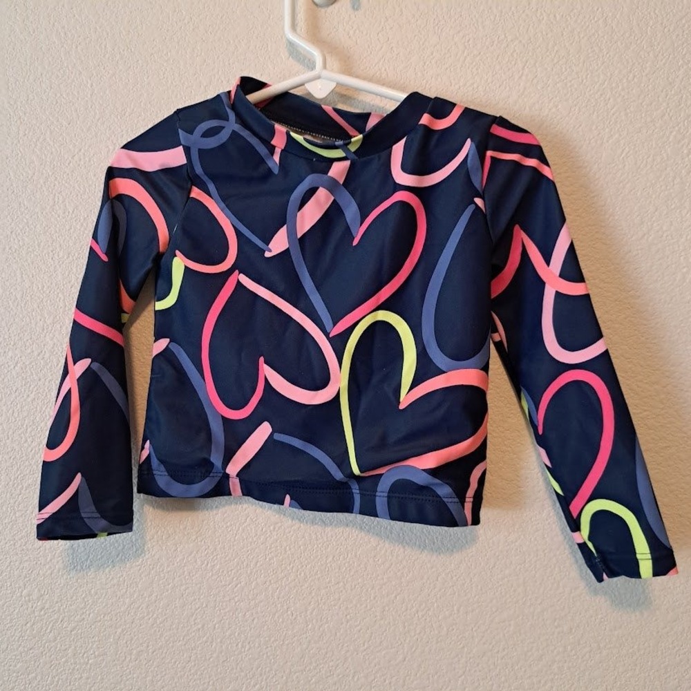 Carters Girls 24M Navy Neon Heart‎ Long Sleeve Rash Guard Swim Top